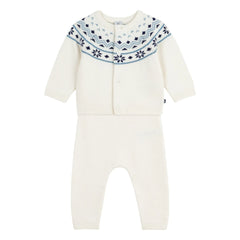 Petit Bateau - Conjunto de cárdigan y pantalón de lana | Crudo