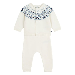 Petit Bateau - Conjunto de cárdigan y pantalón de lana | Crudo