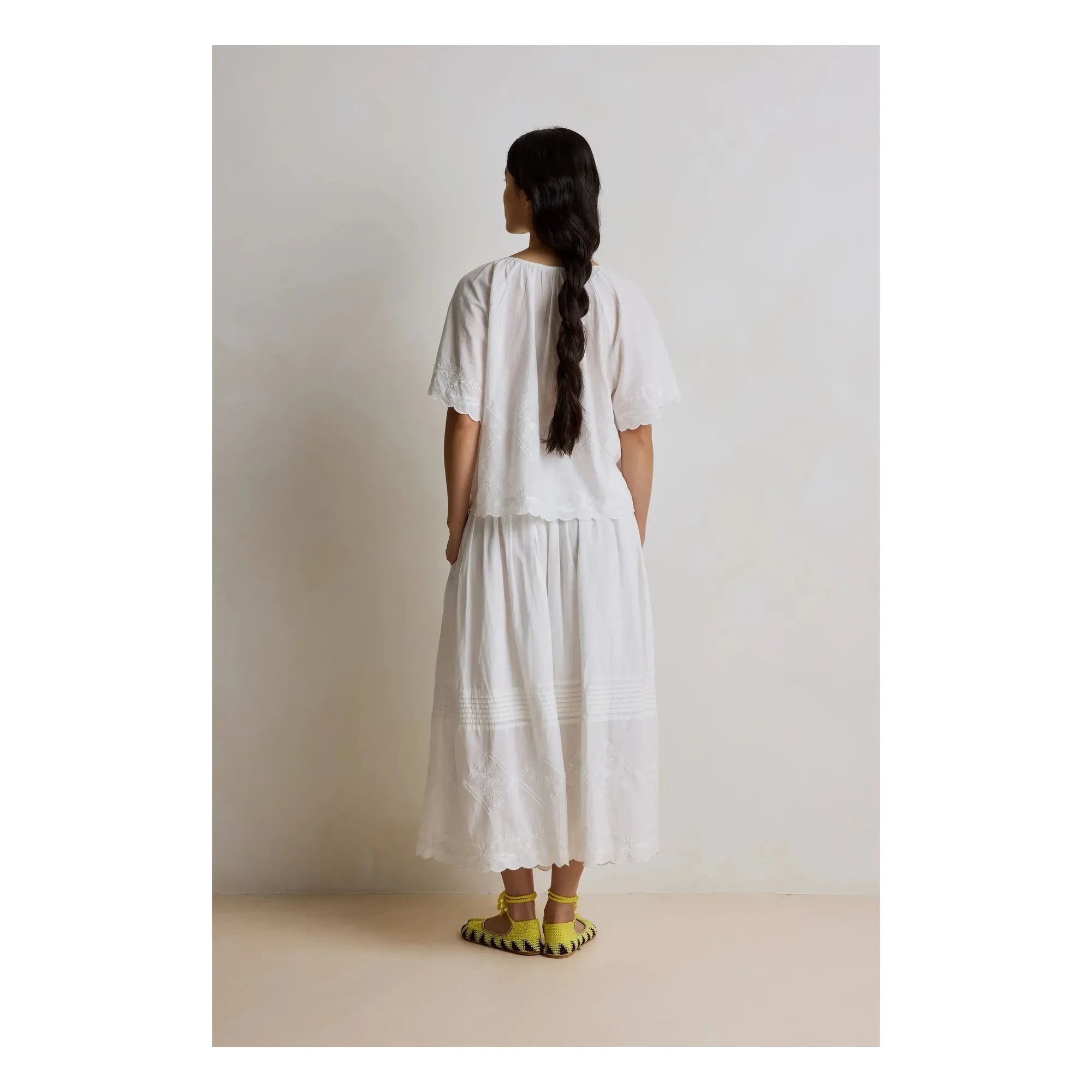 Hod - Falda bordada de algodón Karla | Blanco