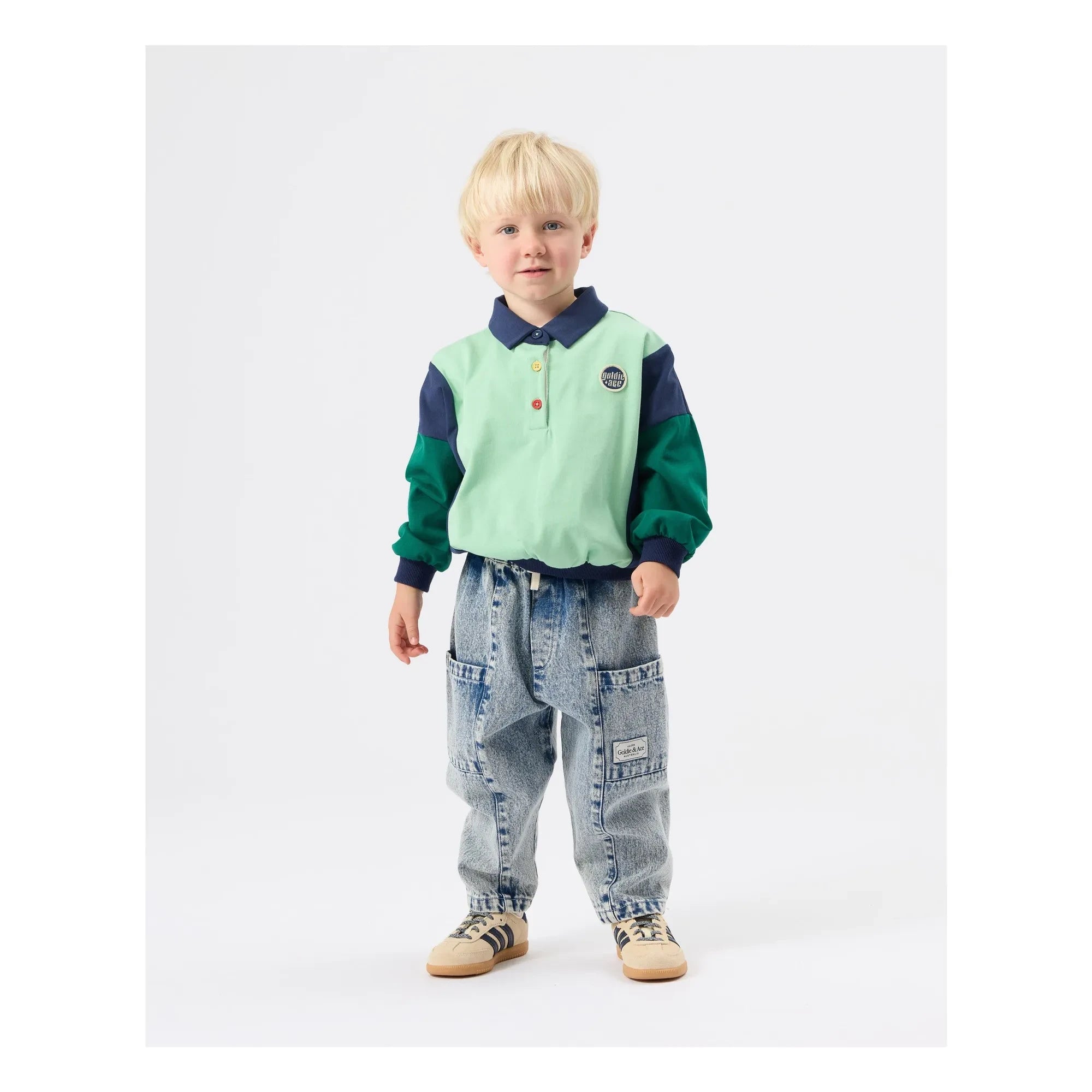 Goldie + Ace - Sudadera tipo polo de rugby | Verde