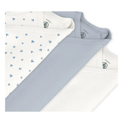 Petit Bateau - Conjunto de 3 bodies cruzados de algodón orgánico con corazones | Blanco