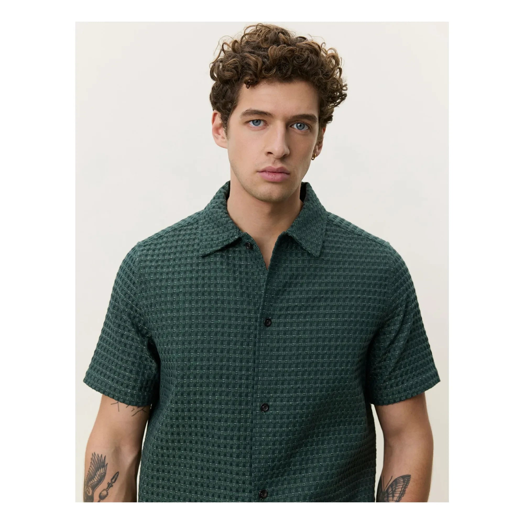 Les Deux - Camisa Chack Seersucker | Verde oscuro