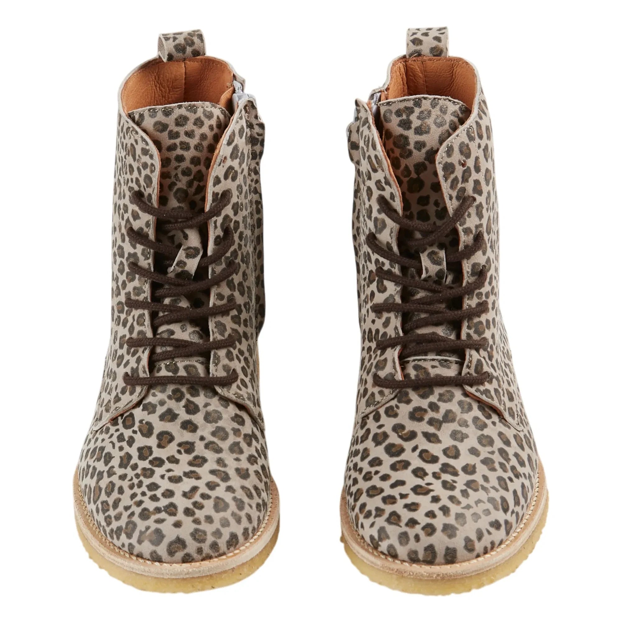Emile et Ida - Botines de piel con cordones con estampado de leopardo | Marrón