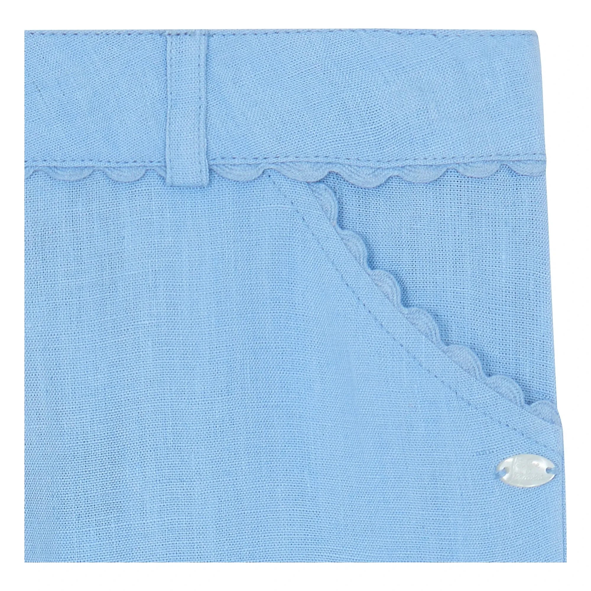 Tartine et Chocolat - Pantalón de lino con bolsillo y volantes | Azul claro