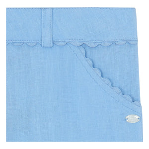 Tartine et Chocolat - Pantalón de lino con bolsillo y volantes | Azul claro