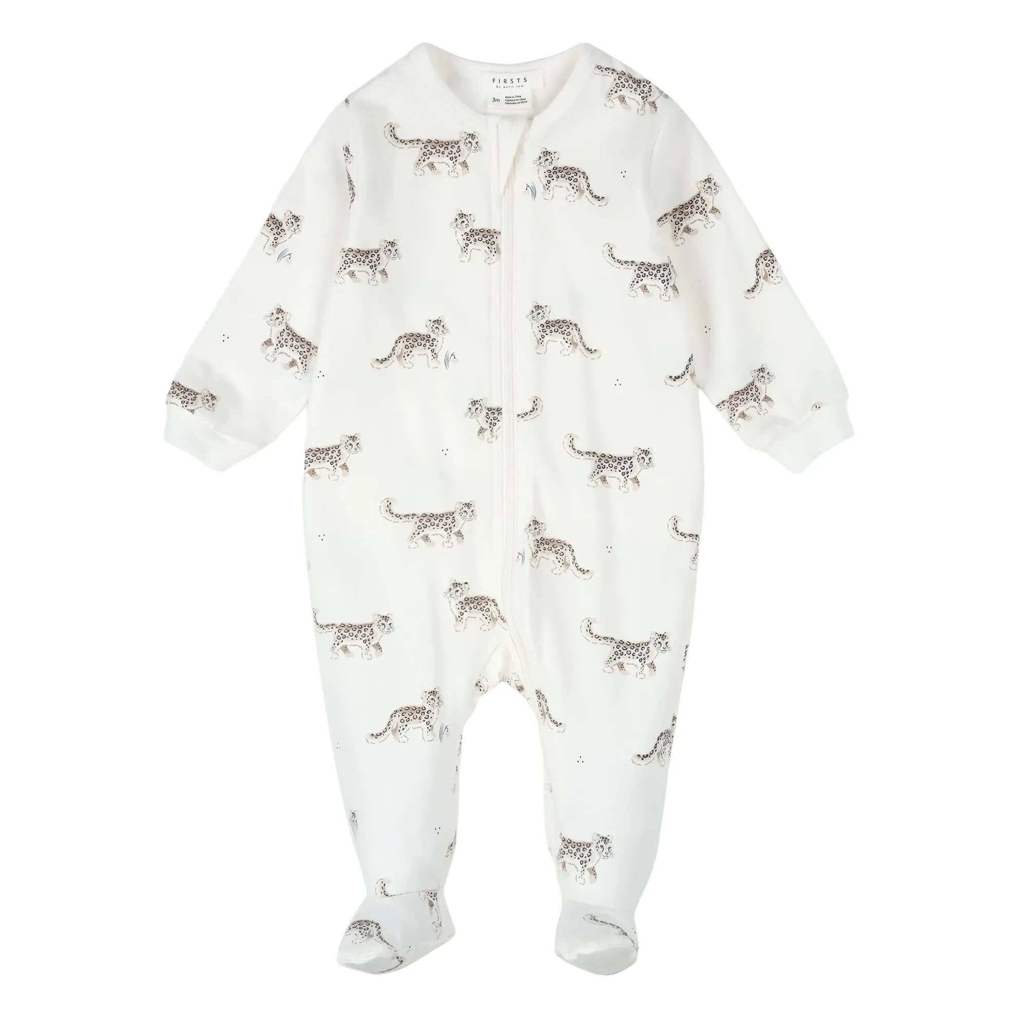 Petit Lem - Pijama de leopardo de algodón orgánico | Blanco