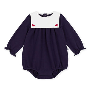 Petit Bateau - Çıtçıt yaka organik pamuklu tulum | Gece mavisi