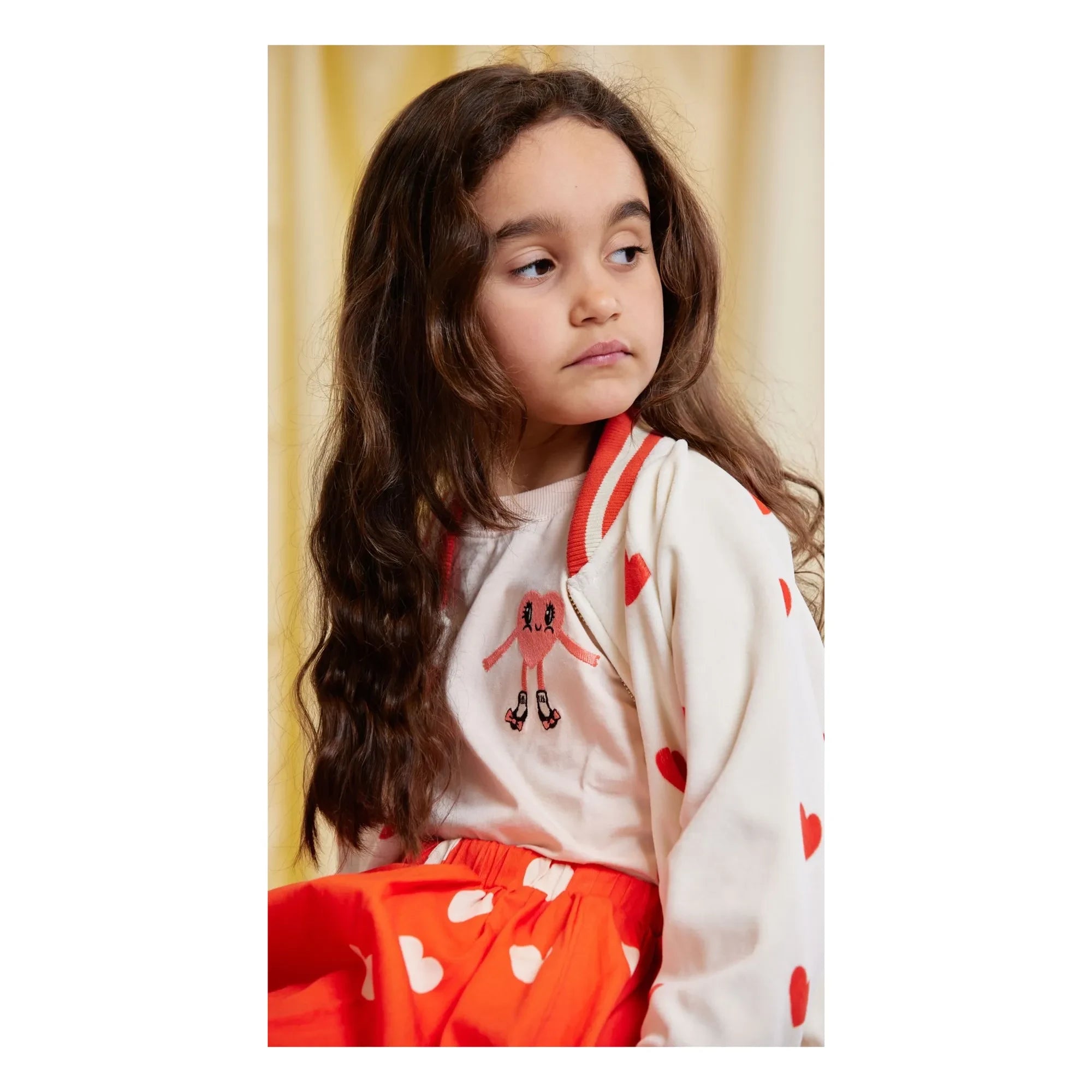 Mini Rodini - Chaleco con cremallera de terciopelo de algodón orgánico con estampado de corazones | Blanco