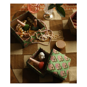 Doing Goods - Cajas cuadradas Emma Wood y Algodón - Set de 2 | Verde