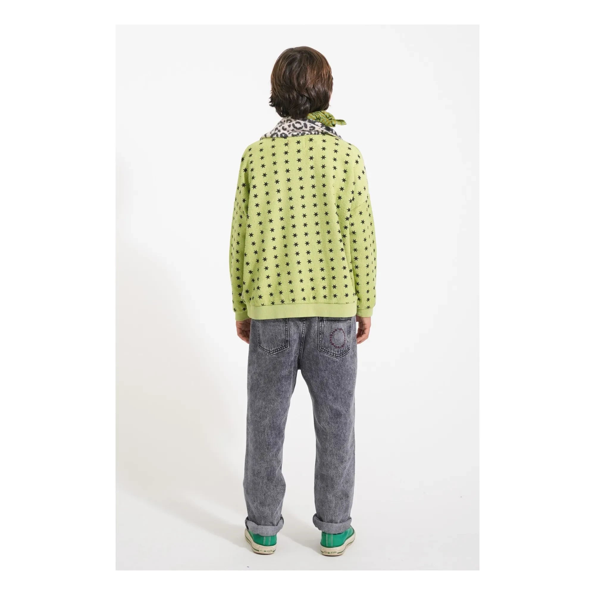 Piupiuchick - Sudadera de estrellas de canalé de algodón orgánico | Verde