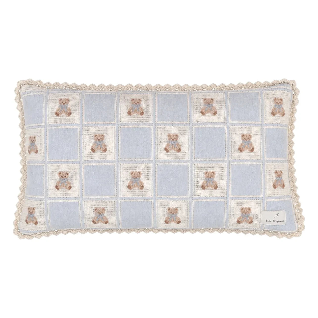 Bebe Organic - Mavi Teddy Patchwork Yastık Kılıfı