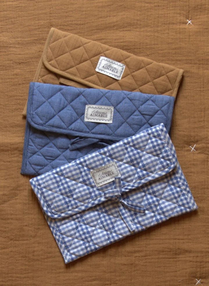 Editions Aimable - Bolsa de cuidado para bebés Palmyre | Algodón Vichy Azul