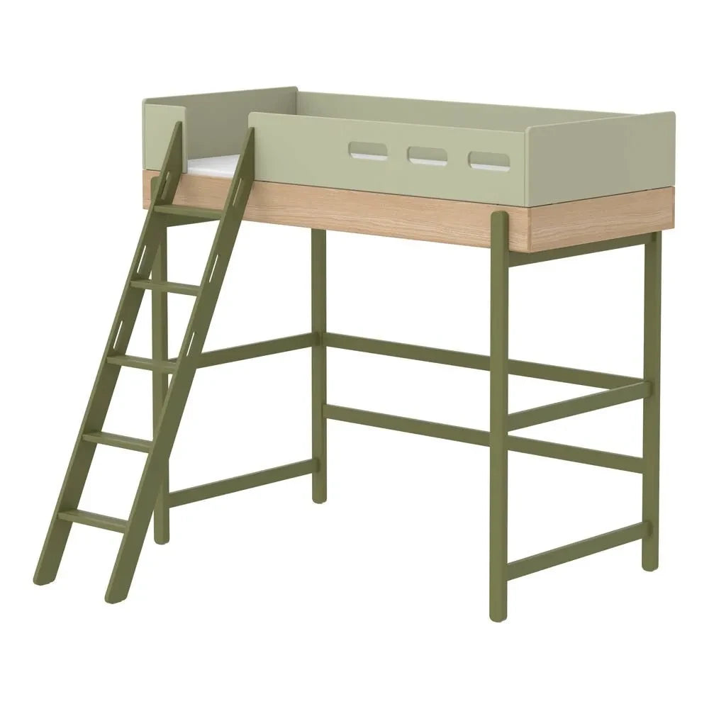 Flexa - Cama Mezzanine Popsicle con Escalera Inclinada 90x200cm | Verde
