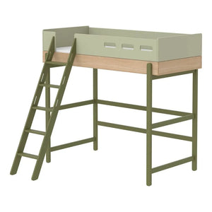 Flexa - Cama Mezzanine Popsicle con Escalera Inclinada 90x200cm | Verde