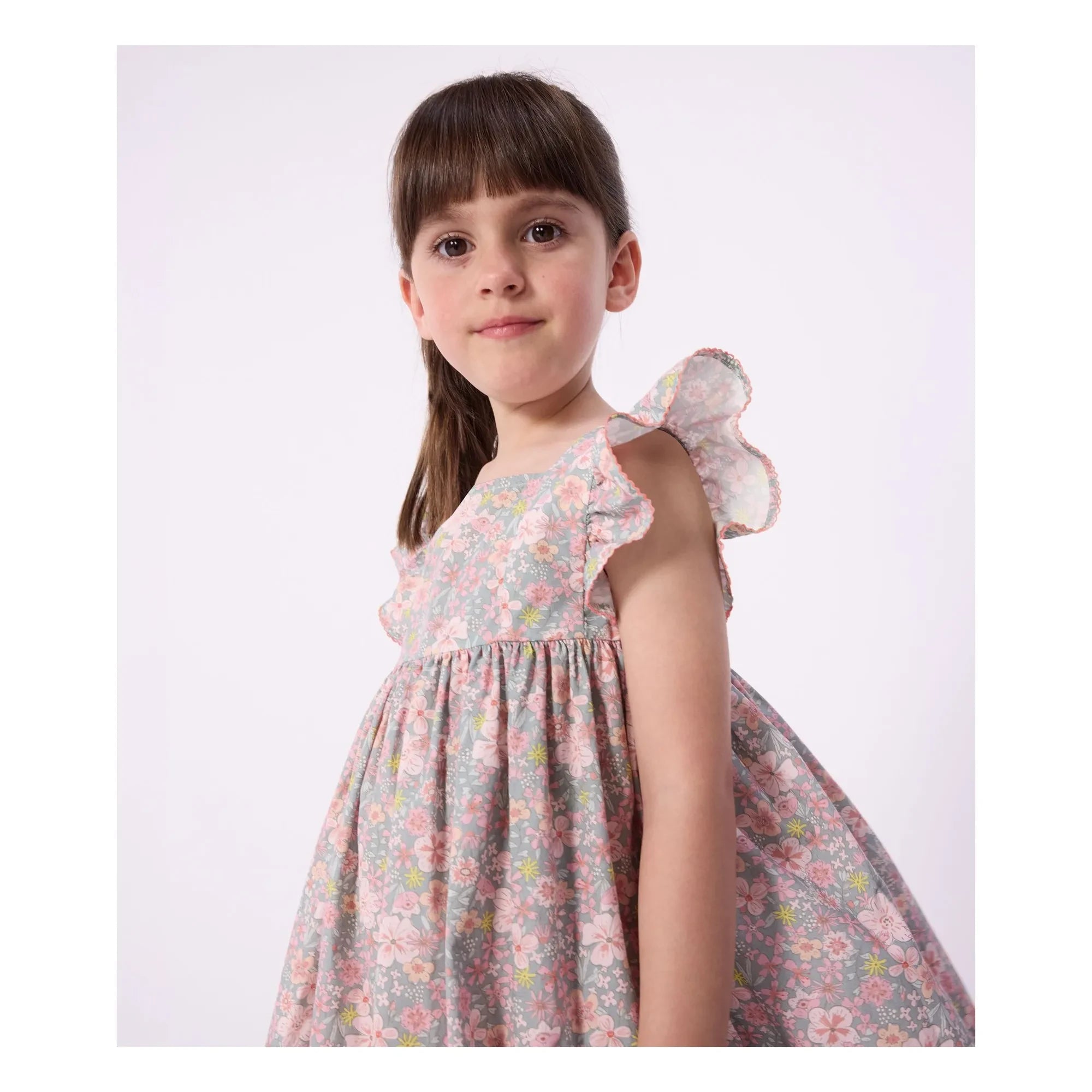 Petit Bateau - Vestido sin mangas de popelín de algodón orgánico con flores | Azul grisáceo
