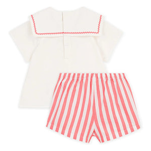 Petit Bateau - Pantalones Cortos de Pijama de Lino Azul Marino con Cuello | Coral