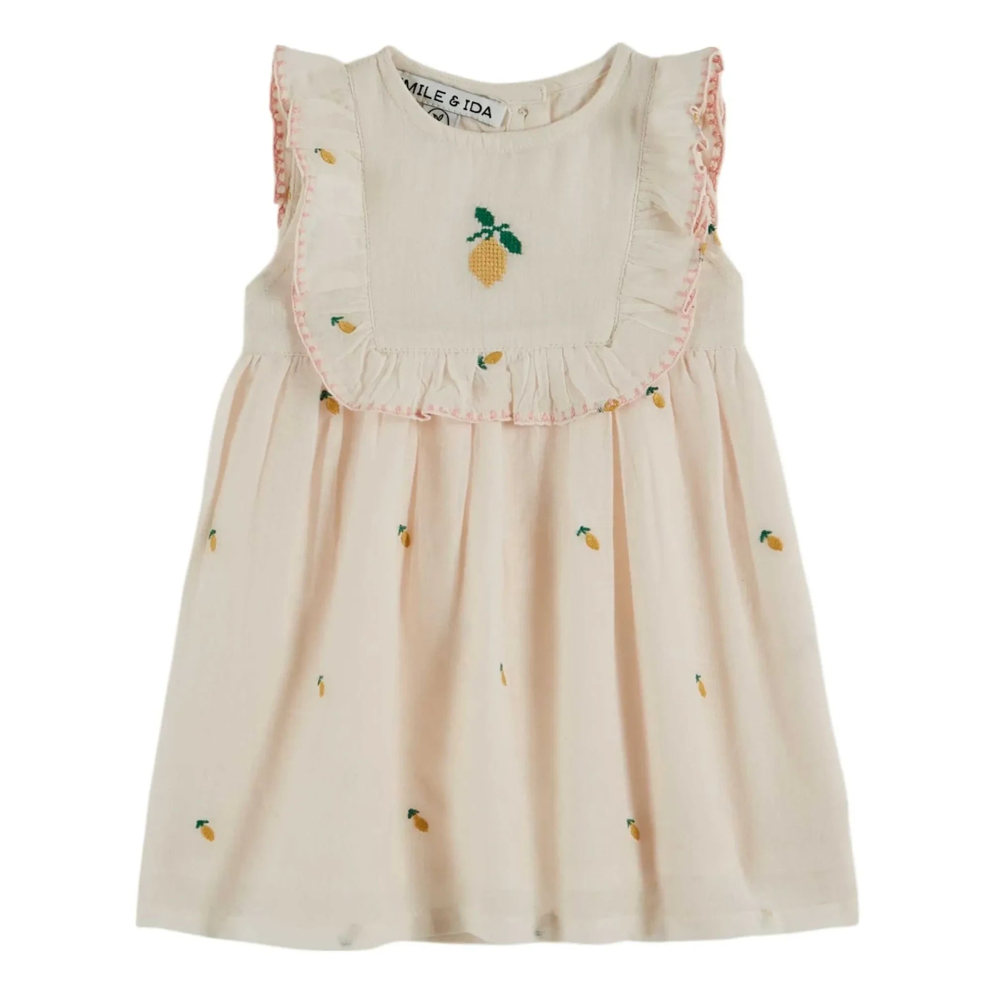 Emile et Ida - Vestido de plastrón con bordado de limón | Crema
