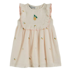 Emile et Ida - Vestido de plastrón con bordado de limón | Crema