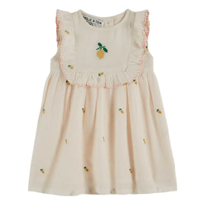 Emile et Ida - Vestido de plastrón con bordado de limón | Crema