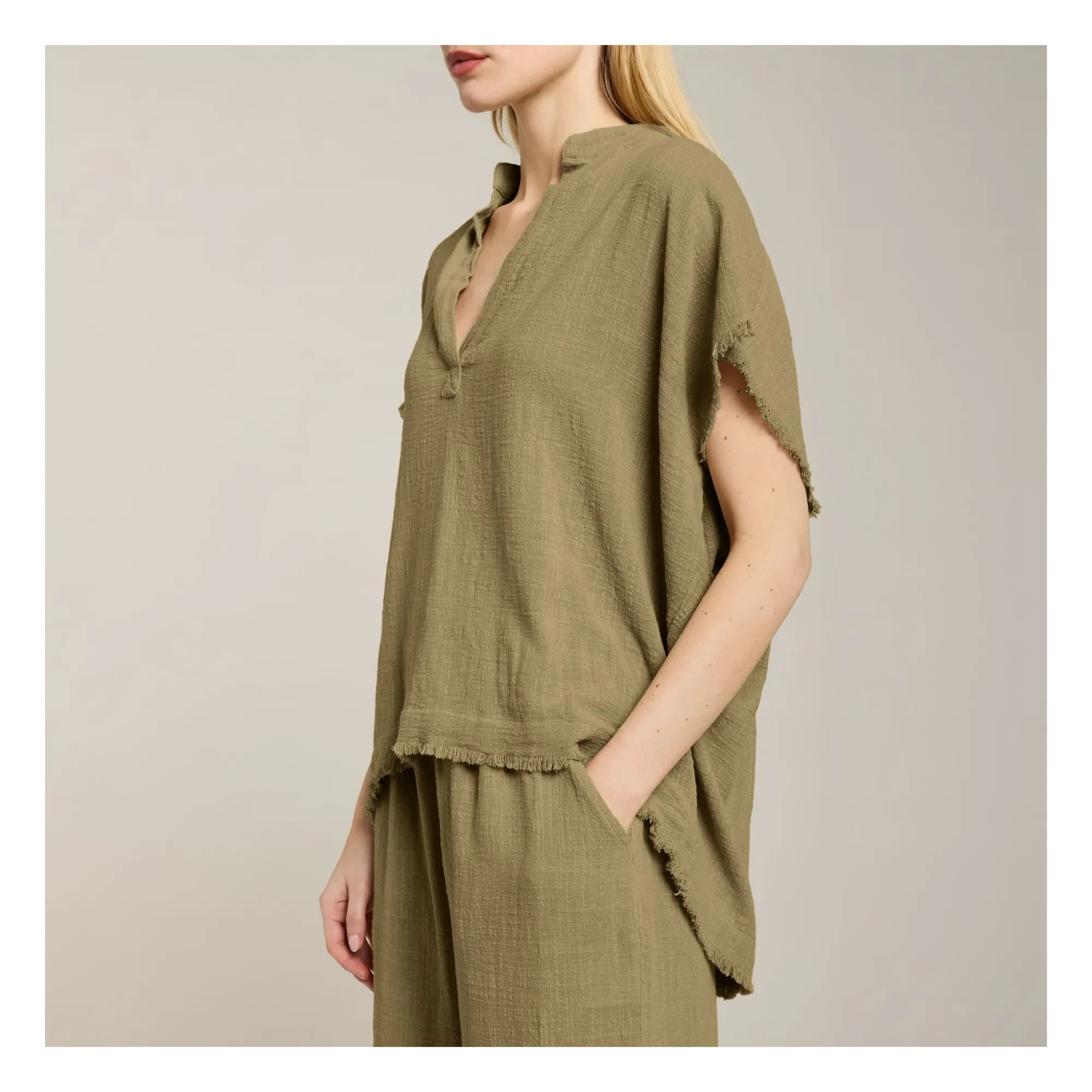 Maison Saint Julien - Blusa Porto Vecchio de gasa de algodón | Caqui