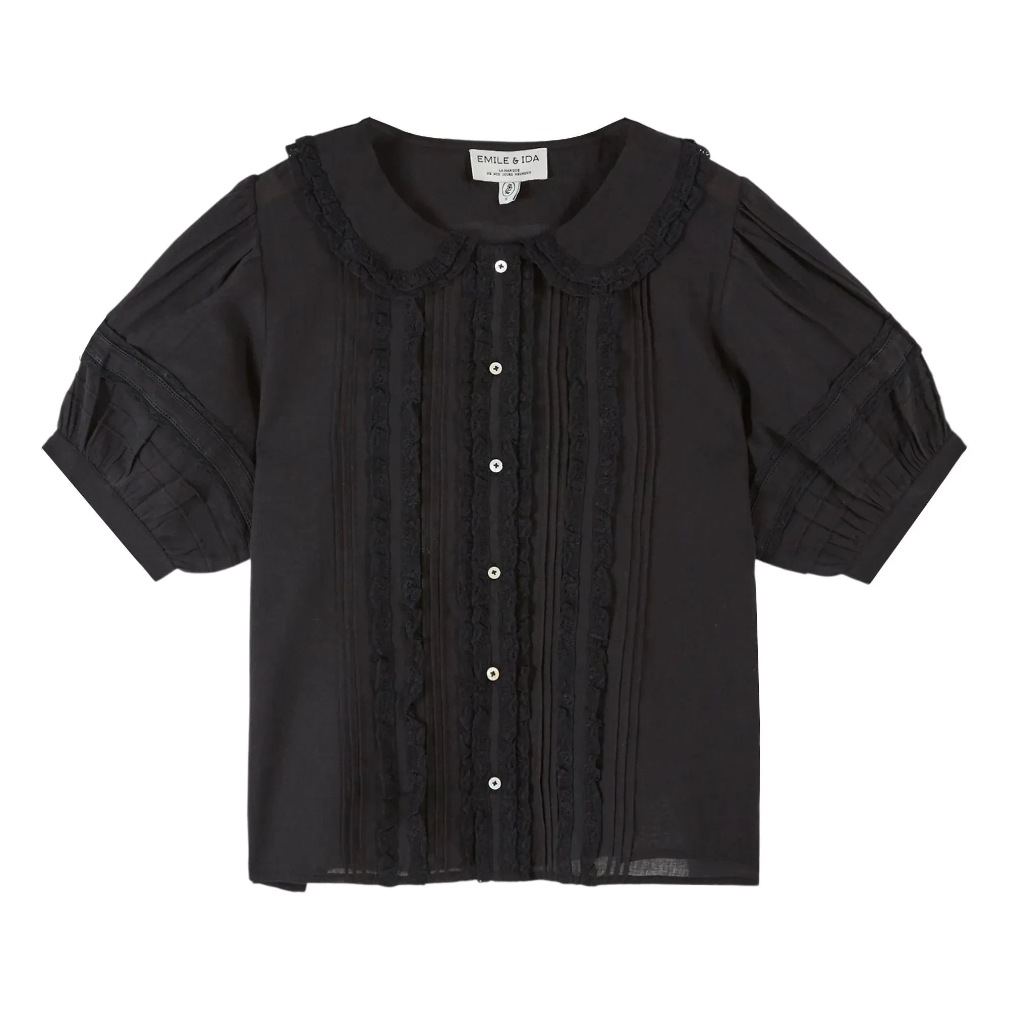 Emile et Ida - Blusa de algodón con encaje vintage | Negro