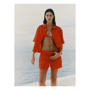 Vanessa Sposi - Camisa de lino de manga corta | Rojo