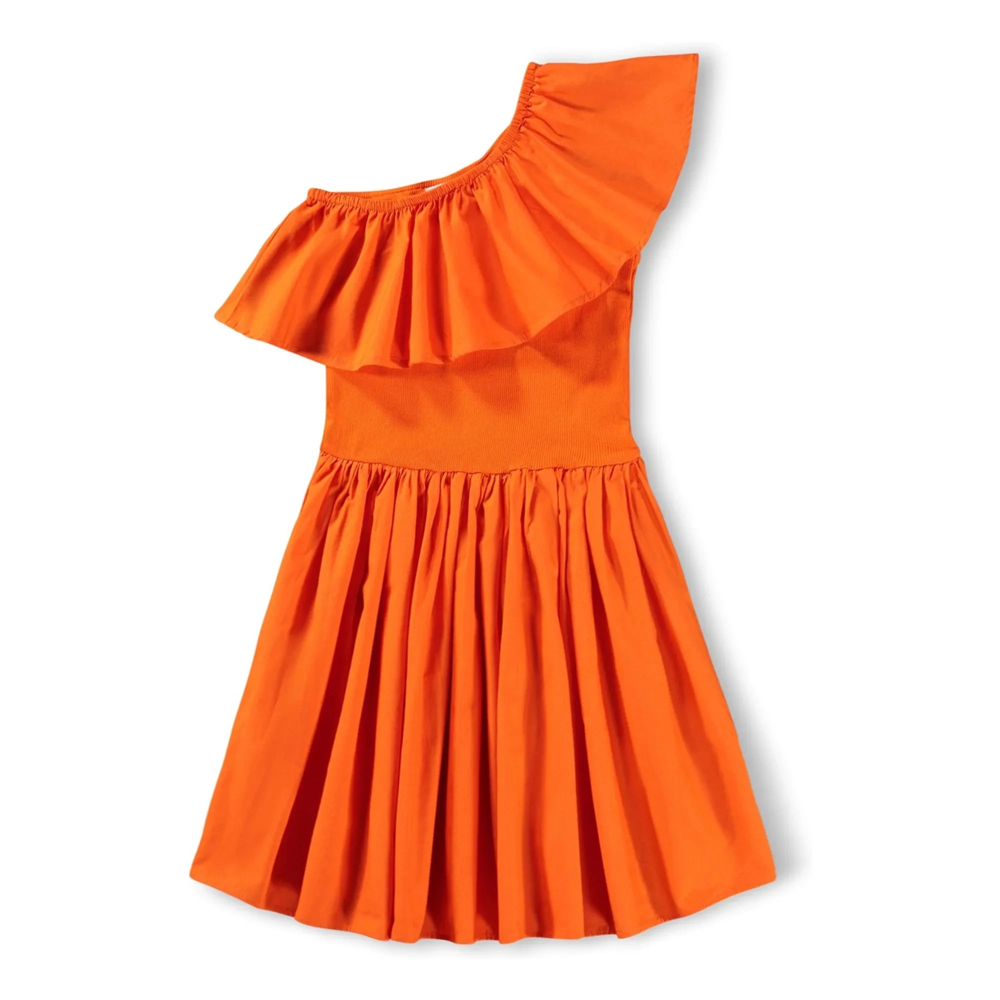 Molo - Vestido asimétrico con volantes de algodón orgánico Chloey | Naranja