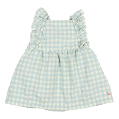 Búho - Vestido enterito de algodón orgánico seersucker con volantes a cuadros | Aqua