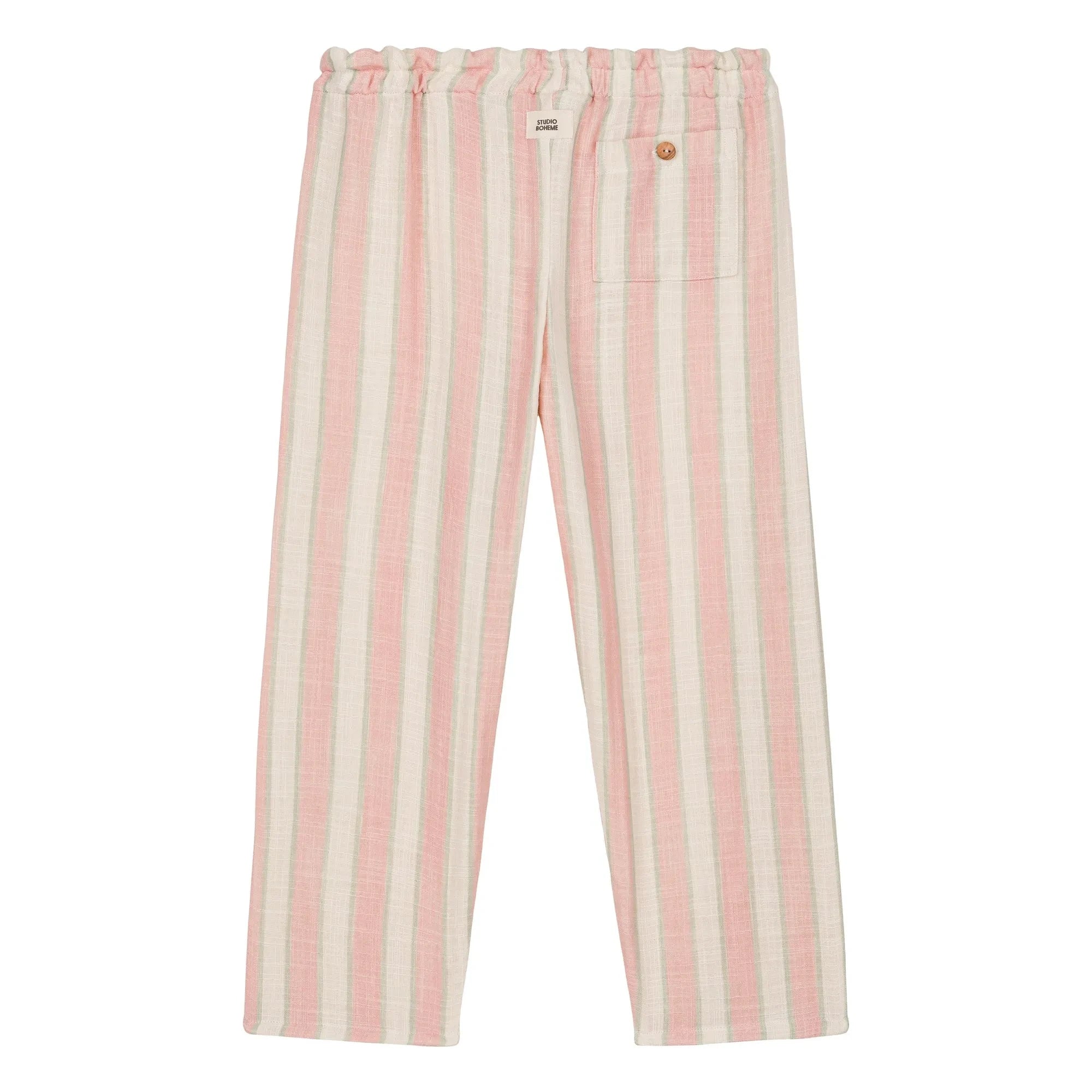 Studio Bohème - Pantalón de gasa de algodón orgánico con rayas Cousin | Rosa