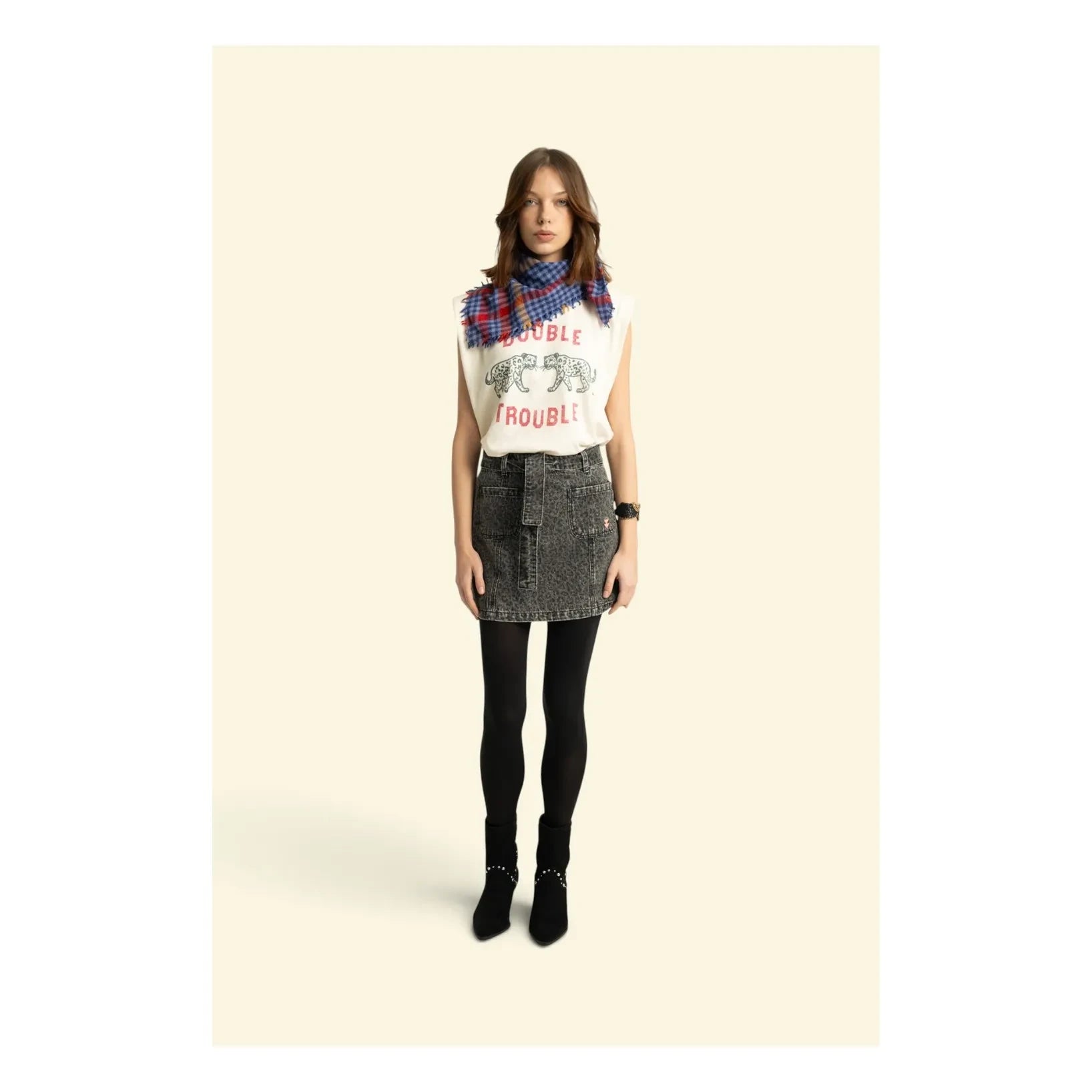 Sisters Department - Hayvan Desenli Pamuk Etek | Washed Black