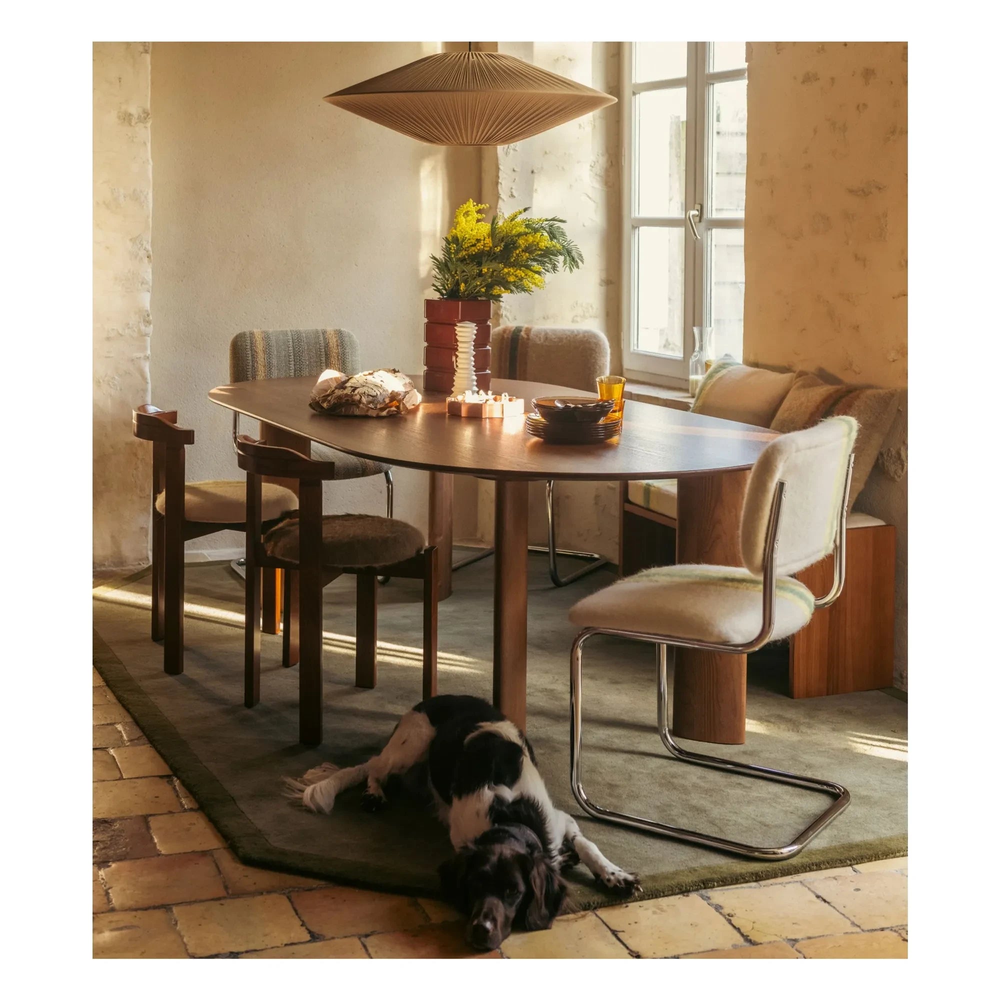 The Socialite Family - Silla Classica de tela de mohair a rayas | Amarillo