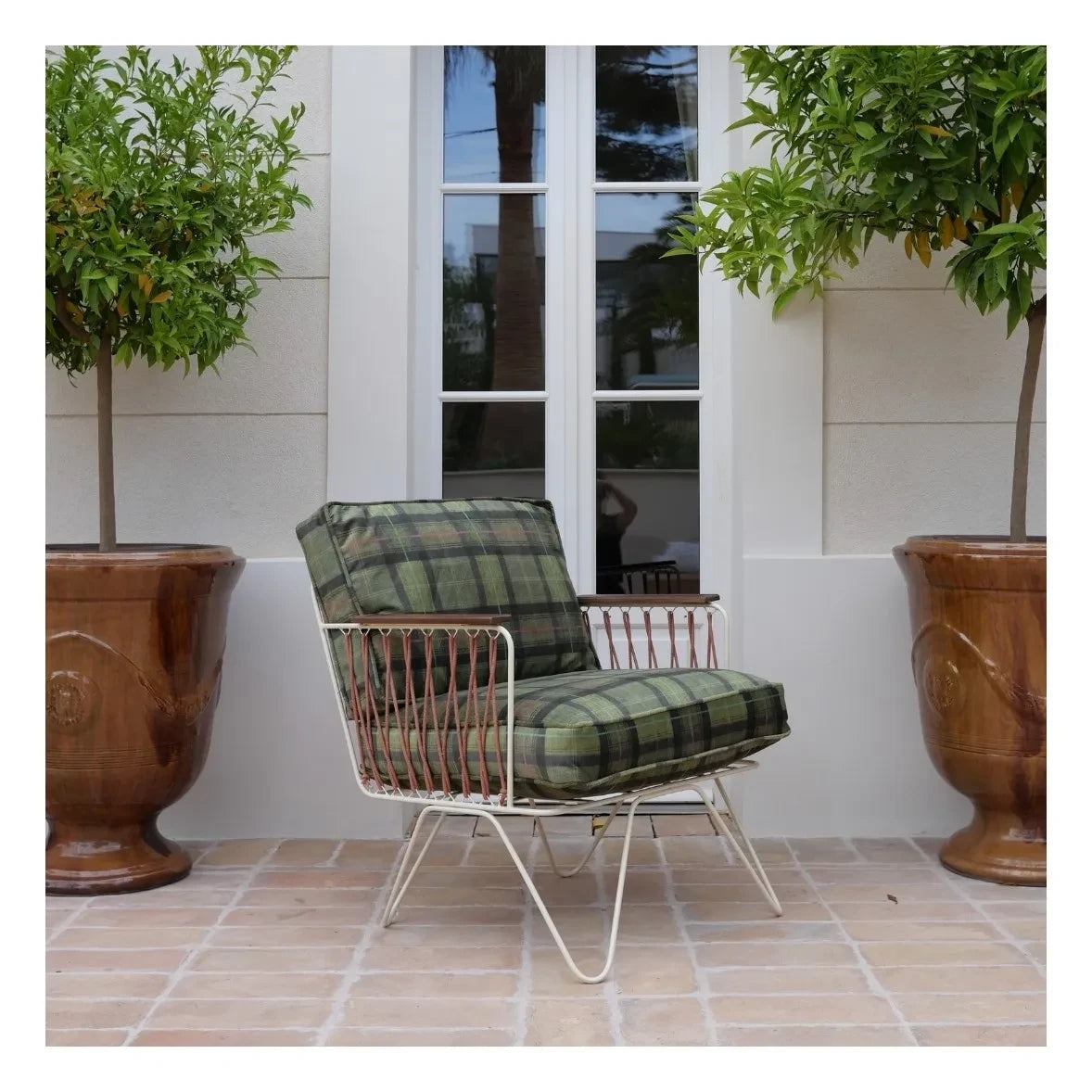 Honoré - Sillón Croisette de terciopelo tartán | Verde