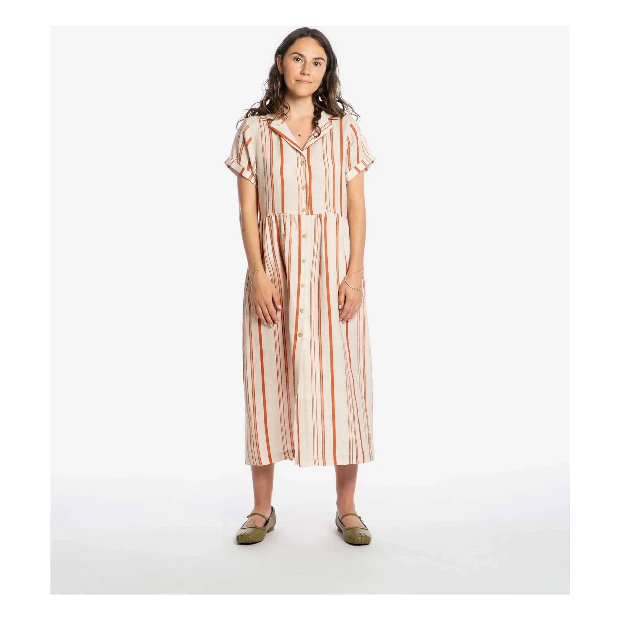 Matona - Vestido camisero midi de lino a rayas | Crudo