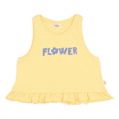 Búho - Camiseta de algodón orgánico con volantes y flores | Amarillo