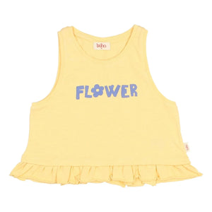 Búho - Camiseta de algodón orgánico con volantes y flores | Amarillo