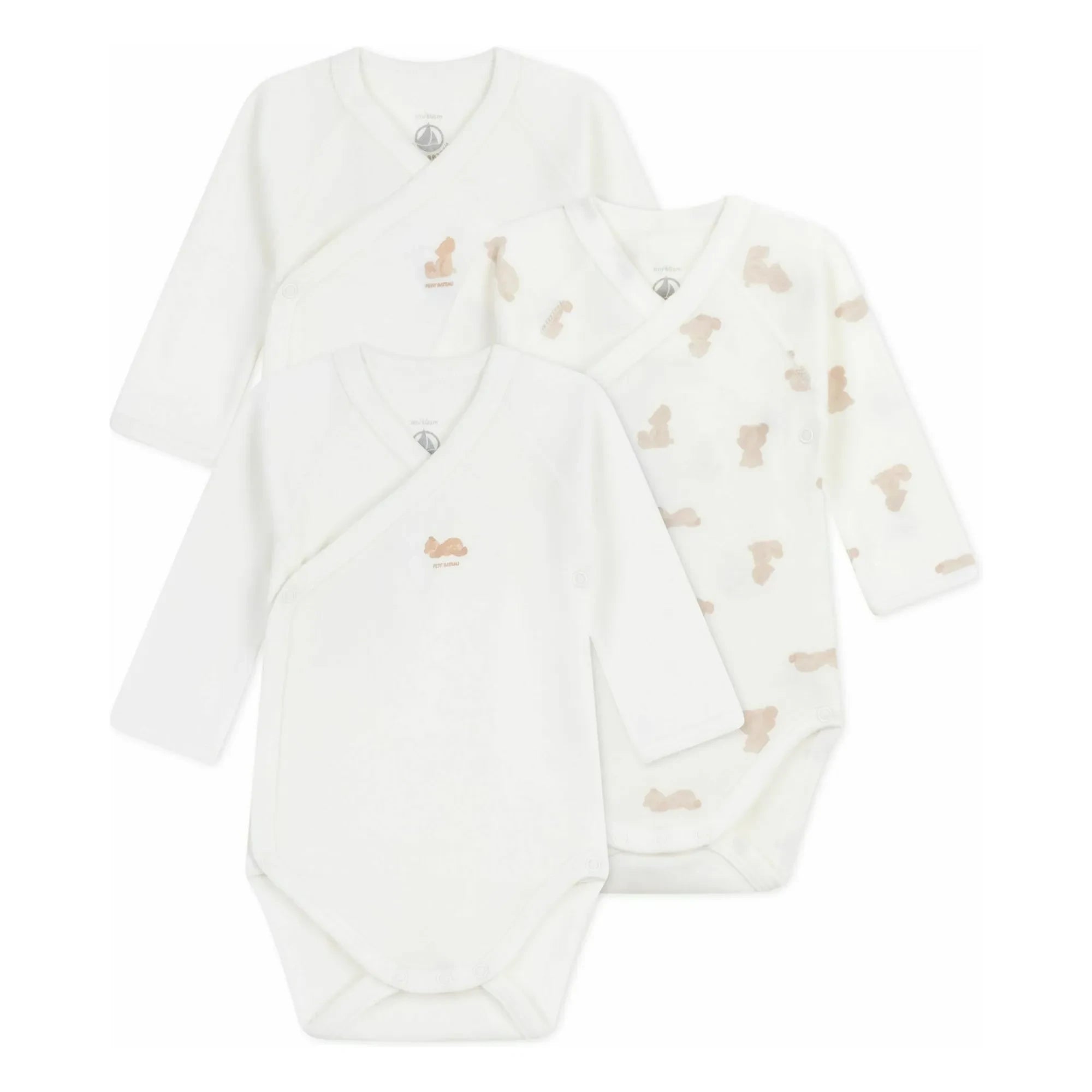 Petit Bateau - Conjunto de 3 Bodys Teddy de Algodón Orgánico | Blanco