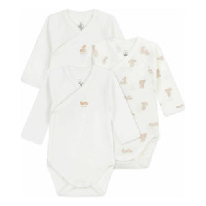 Petit Bateau - Conjunto de 3 Bodys Teddy de Algodón Orgánico | Blanco