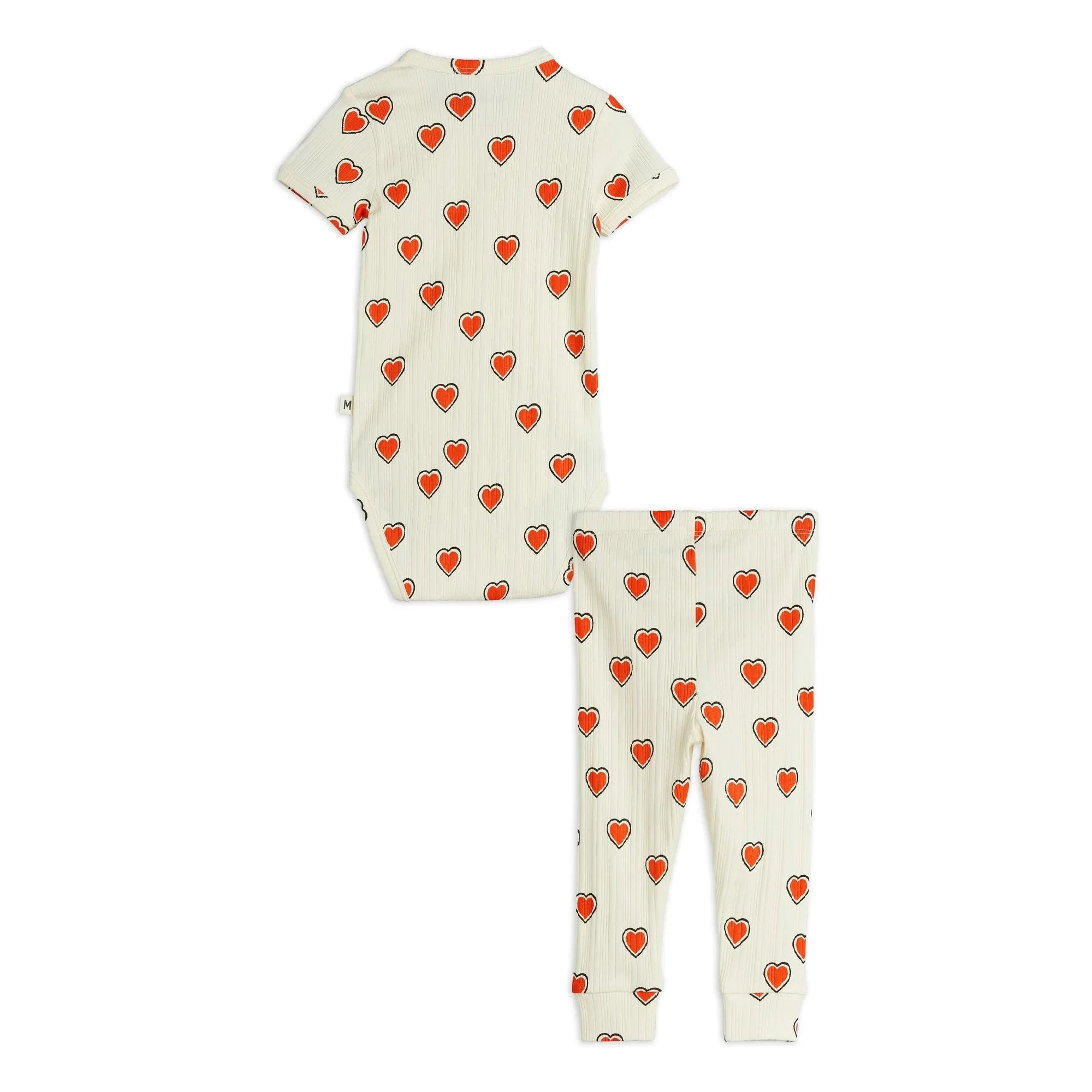 Mini Rodini - Conjunto de body y leggings de algodón orgánico con corazones | Crudo