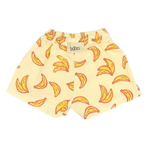 Búho - Bañador corto de algodón orgánico con estampado de plátanos | Amarillo