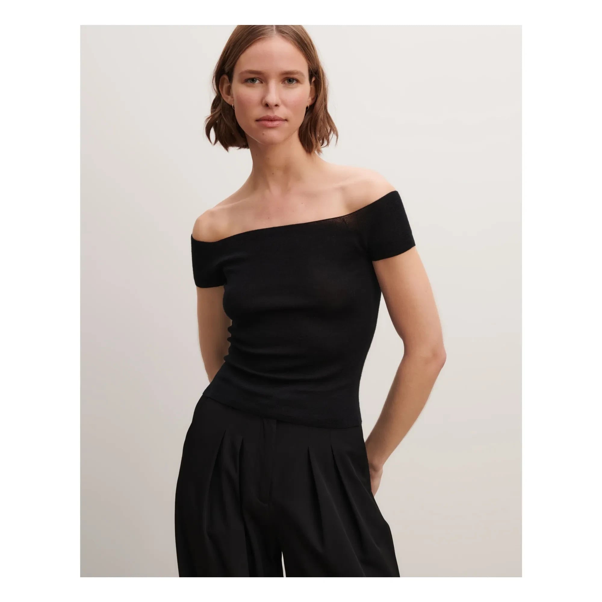Bompard - Top de punto con cuello Bardot de cachemira y seda | Negro