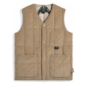 Taion - Chaleco sin mangas con cuello de pico de terciopelo abotonado | Beige
