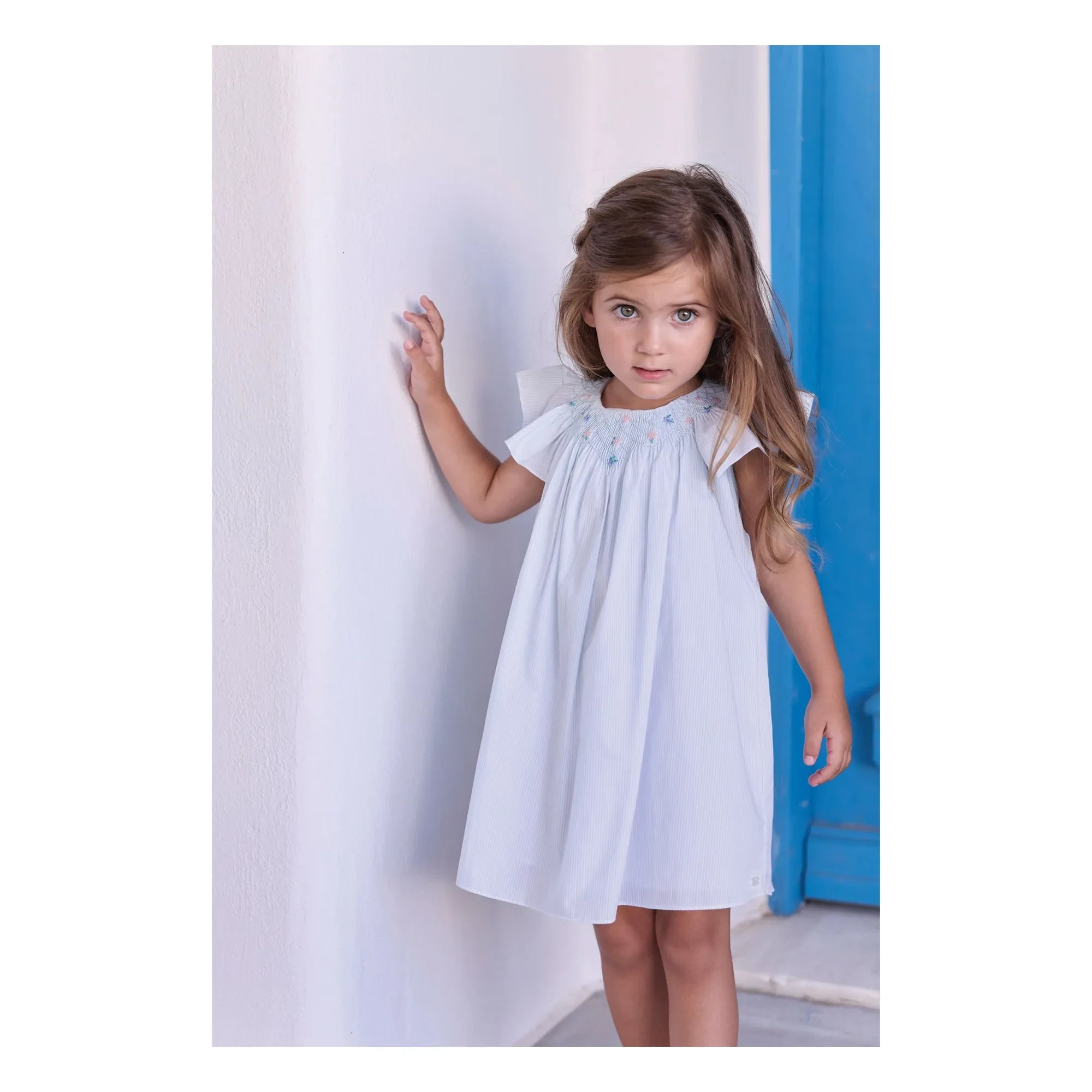 Tartine et Chocolat - Vestido fruncido de rayas y flores | Verde menta