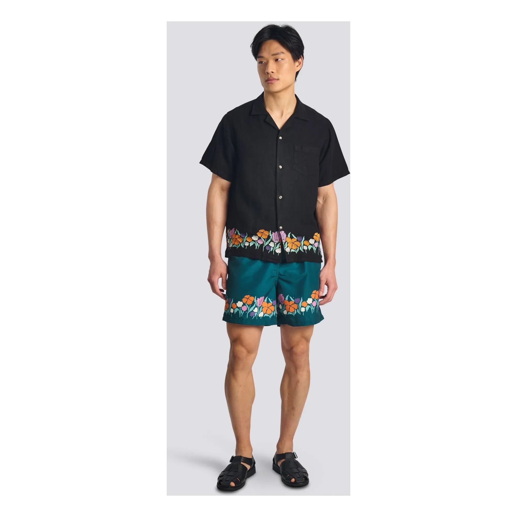 Bather - Camisa de lino de campamento | Negro