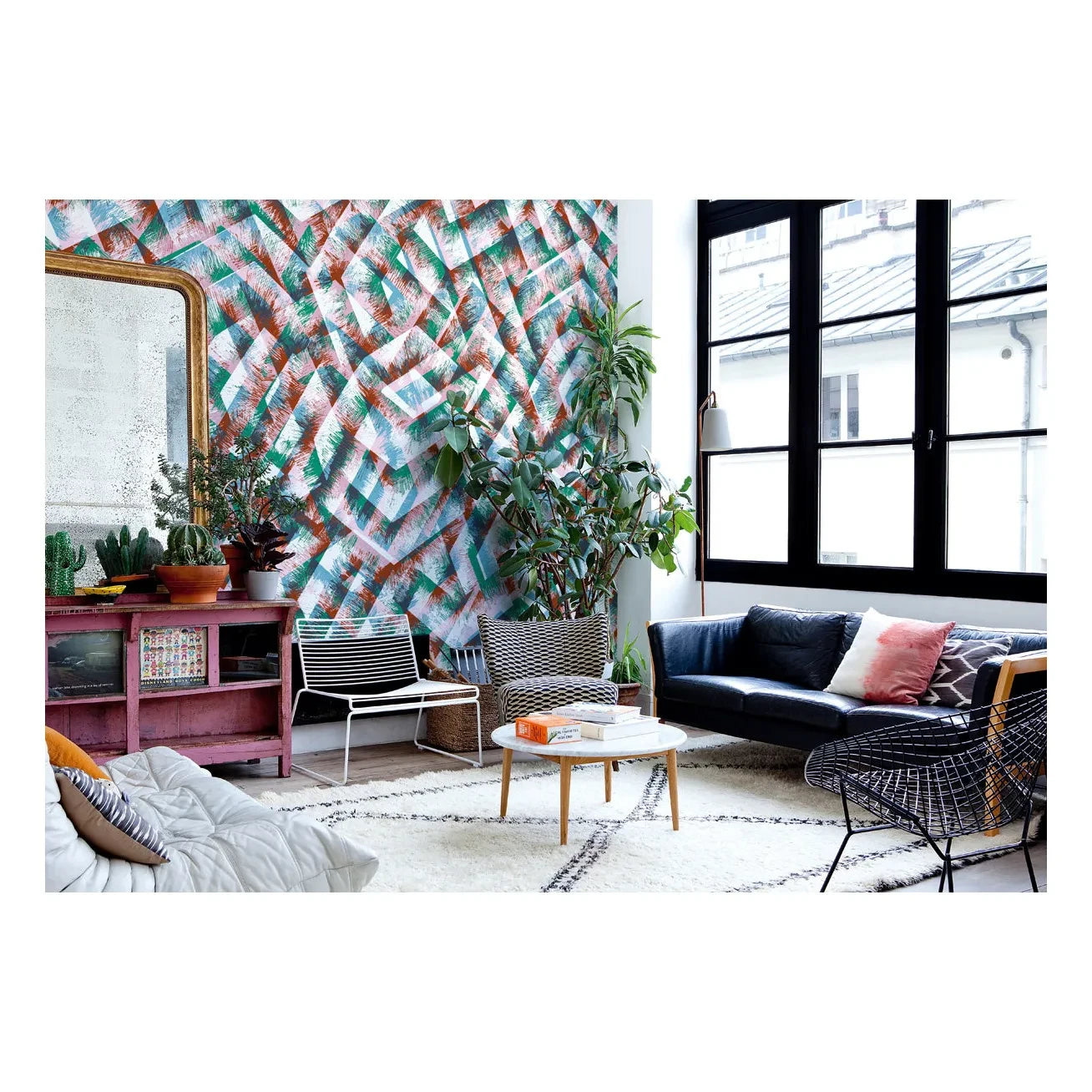 Bien Fait - Papel pintado bohemio - 3 rollos | Verde agua