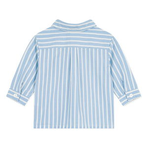 Petit Bateau - Camisa de popelín de algodón orgánico a rayas con logotipo | Azul