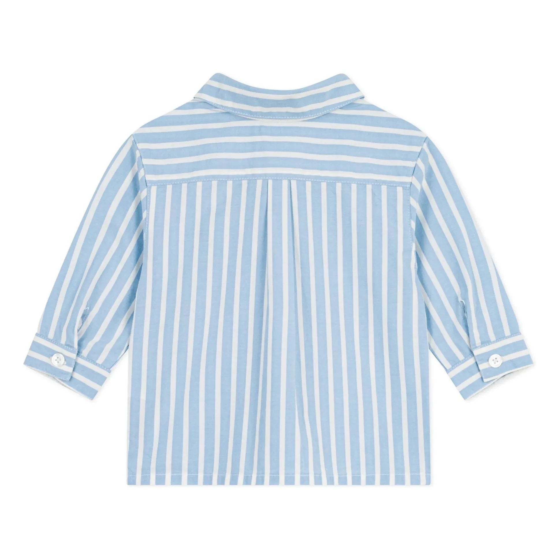 Petit Bateau - Camisa de popelín de algodón orgánico a rayas con logotipo | Azul