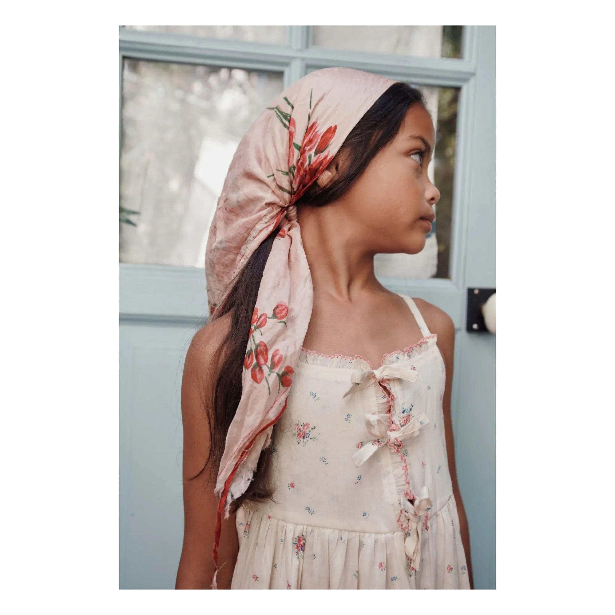 Emile et Ida - Vestido de algodón orgánico con nudos y flores | Crema