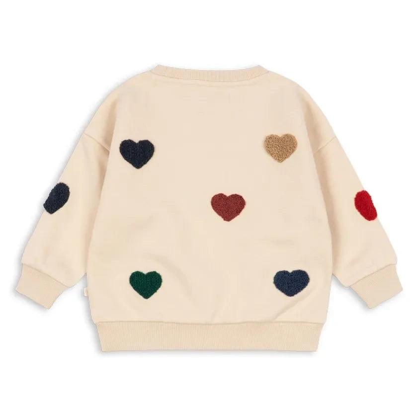 Konges Sløjd - Lou Hearts Organik Pamuklu Sweatshirt | Bej