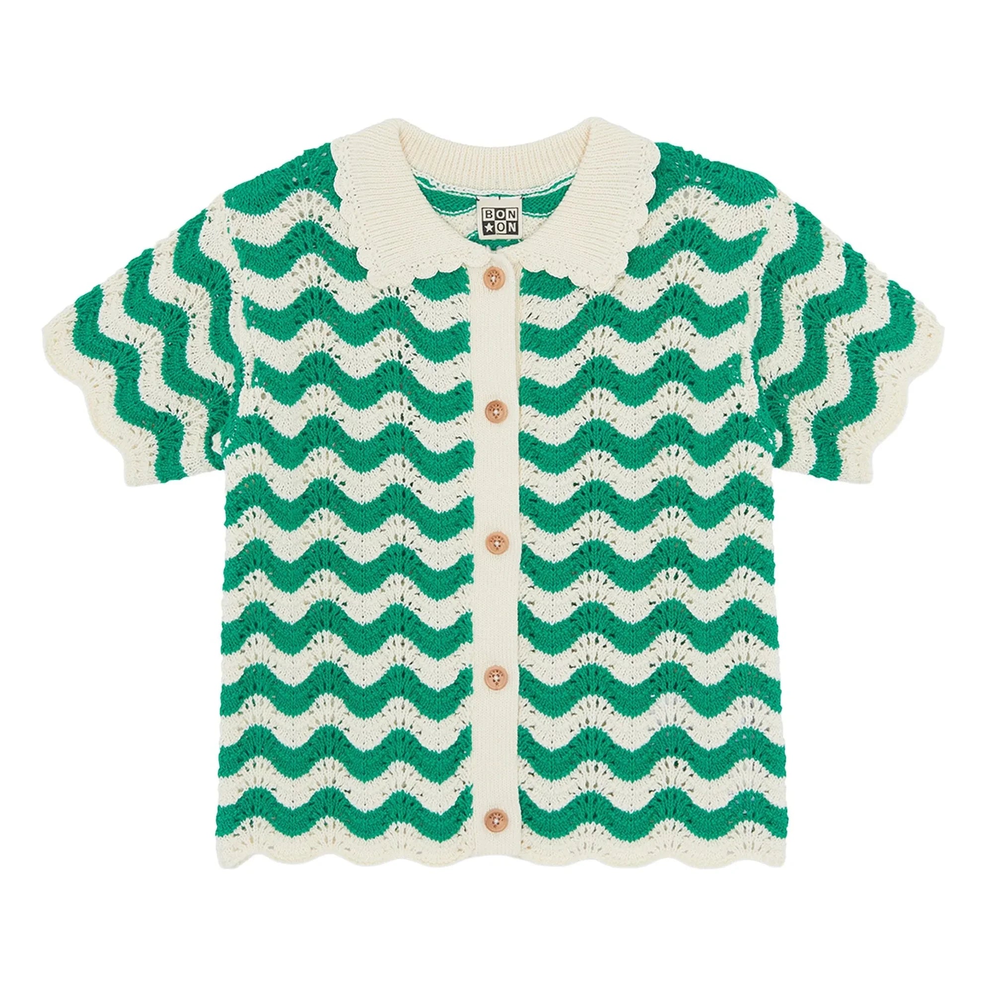 Bonton - Camisa de cuello de ganchillo Ninon | Verde Esmeralda