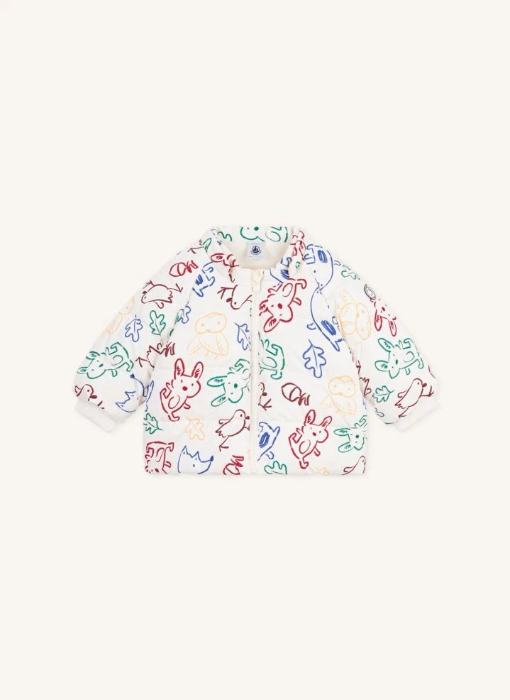 Petit Bateau - Ecru Abrigo de plumón con estampado de animalitos para bebé